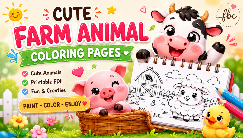 Farm cute animal colouring book for kids