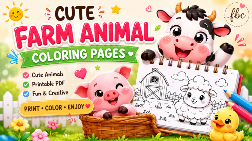 Farm cute animal colouring book for kids
